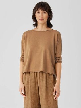 Eileen Fischer linen cotton jersey Camel Knit Top